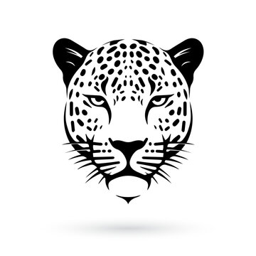 Stylized dark leopard head design on white background, in the style of a tattoo-inspired look