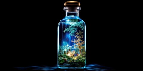 AI Generated. AI Generative. Photo Illustration of new life born world in glass bottle. Graphic Art