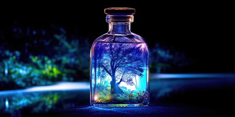 AI Generated. AI Generative. Photo Illustration of new life born world in glass bottle. Graphic Art