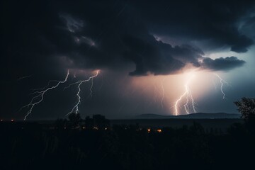 Obraz na płótnie Canvas Vivid lightning in the dark sky. Generative AI