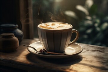 A warm cup of milky coffee. Generative AI