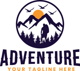 mountain vintage,mountain emblems, mountain travel, mountain peak logo design vector