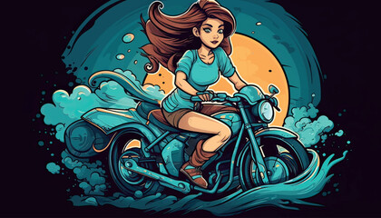 girl on an old motorcycle