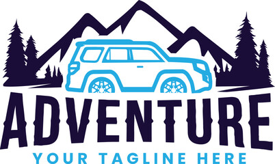 off-road logo, adventure logo, off-road mountain logo, mountain travel, mountain silhouette with off-road trucking premium logo vector © Vector_art05