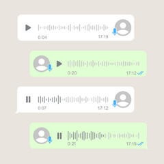 Set voice message icon with sound wave. Message bubble for social networks. Modern flat style vector illustration on a white background.
