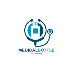 Medical or medicine bottle vector logo template. This design use heart symbol. Suitable for care life