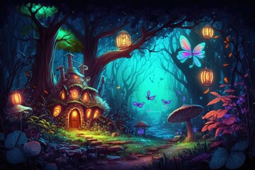 Fototapeta na wymiar magical fairy house nestled in the enchanting woods. Generative AI
