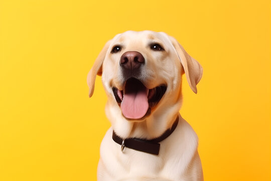 Happy Labrador Retriever on Yellow Background: AI Generated Image