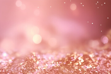 Decorative background. Abstract luxury sparkly pink holiday background with gold particle. AI generative