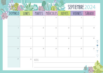 Calendario Planificador 2024 en Espa&ntilde;ol - Tama&ntilde;o A4 - Mes de Septiembre