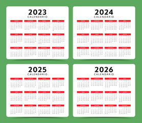 Portuguese 2023 2024 2025 2026 calendar layout set 