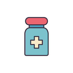 Pills Tube related vector line icon. Medical cross, container, bottle. Isolated on white background. Vector illustration. Editable stroke
