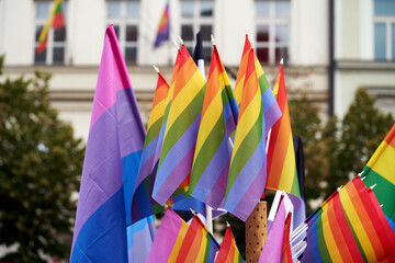 Colorful rainbow flags during gay pride