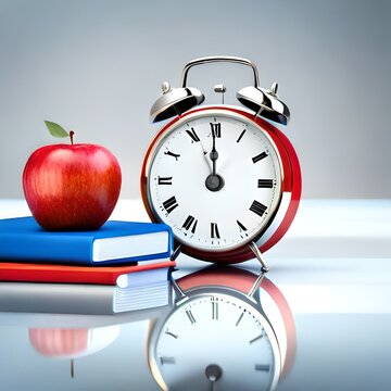 clock on the table and show school bags