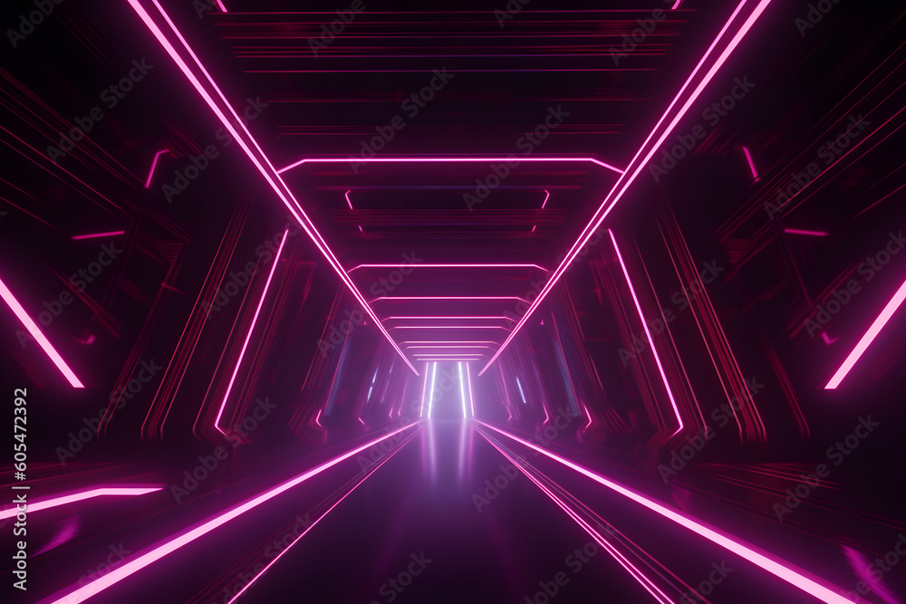 Wall mural abstract neon light arrows background. neural network ai generated art generative ai
