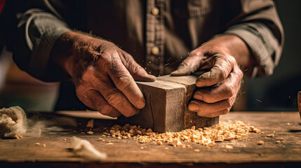 An elderly woodworker at work