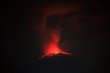 Popocatepetl Volcano Crater Eruption Seen from Puebla, Mexico