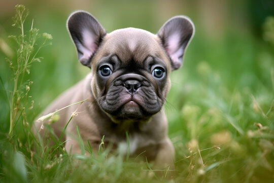 French Bulldog Puppy in Grass: AI Generated Image