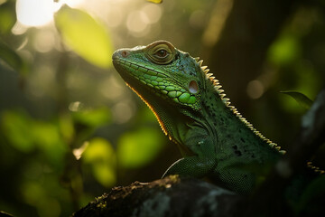 Obraz premium green lizard on a branch