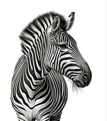 Fototapeta na wymiar realistic illustration of a zebra face on a white background IA Generated