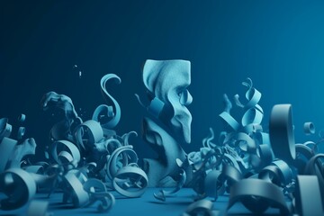 Abstract 3D question marks on blue background with space for content. Explore, problem, and inquiry theme. Generative AI