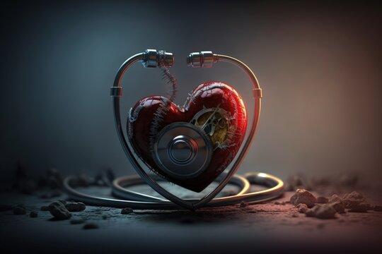 Healthcare. Taking care of yourself and your health. Stethoscope, heart, heartbeat. improvement of health via the prevention, diagnosis, treatment, amelioration or cure of disease. Generative AI