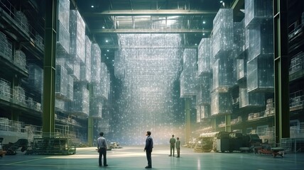 Modern logistics center with mechanized warehouse, generative ai