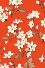 Vector illustration of a pattern white flowers over a light red background. AI generative
