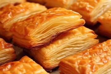 Puff pastry is a flaky light pastry made from a lamina Food photography
