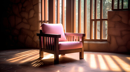 Pink chair modern interior environment design, and soft lighting