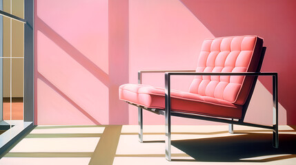Pink chair modern interior environment design, and soft lighting