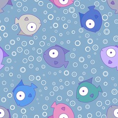 Cartoon summer animals seamless fish pattern for fabrics and kids clothes print and linens and wrapping paper