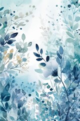 A square floral frame with watercolor leaves. Generative AI. 