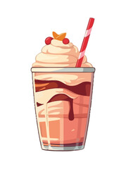 Sweet milkshake with fruit and chocolate cream