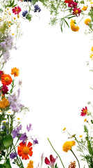 colorful wildflowers as a frame border, isolated with copyspace