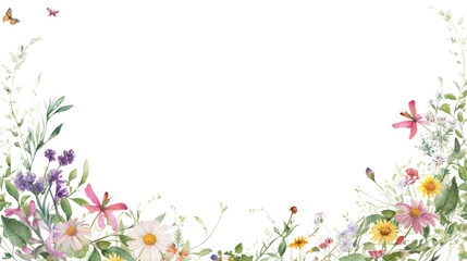 dainty wildflowers as a frame border, isolated with copyspace