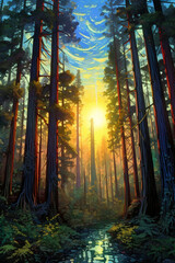 Walter greene deep forest print, in the style of digital fantasy landscapes. AI generative