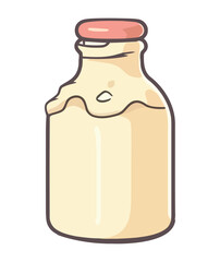 Organic milk in glass jar, labeled fresh