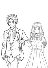 Fototapeta premium Line drawing for coloring book, line draw design vector illustration, anime art book