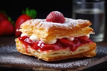 strawberry cream Puff pastry with sausage sauce Food photography
