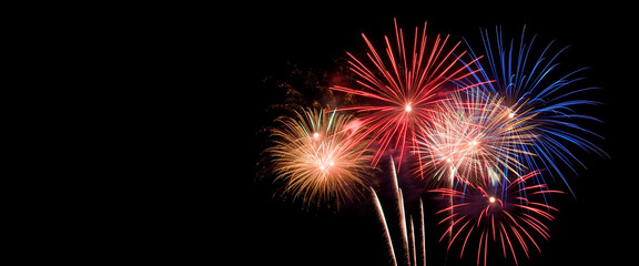 Fireworks on black background. copy space. Generative AI