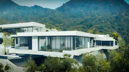 California hills hillside home modern real estate view ai generated panoramic