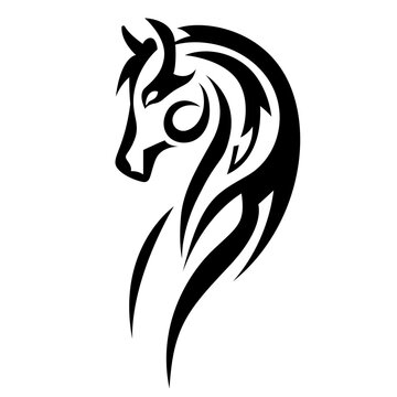 Tribal horse head tatto vector illustration.