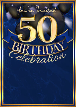 50th Birthday Party Invitation Template Blue Gold Design