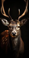 AI-image closeup portrait of deer background black 