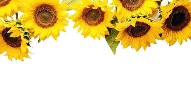 vibrant sunflowers as a frame border, isolated with copyspace