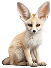 Close up of a fennec fox isolated on a white background as transparent PNG, generative AI animal - obrazy, fototapety, plakaty