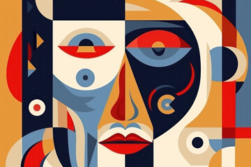 face portrait abstraction wall art illustration design vector, or cubism art style. Generated by AI