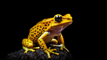 Golden dart frog on black background, created using Generative AI