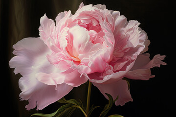 Generative AI. Beautiful pink peony flowers, close up. Fresh cut flowers green leaf for decoration home.